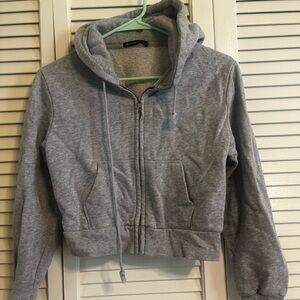 Brandy Melville Light Gray Full-Zip Hooded Sweatshirt